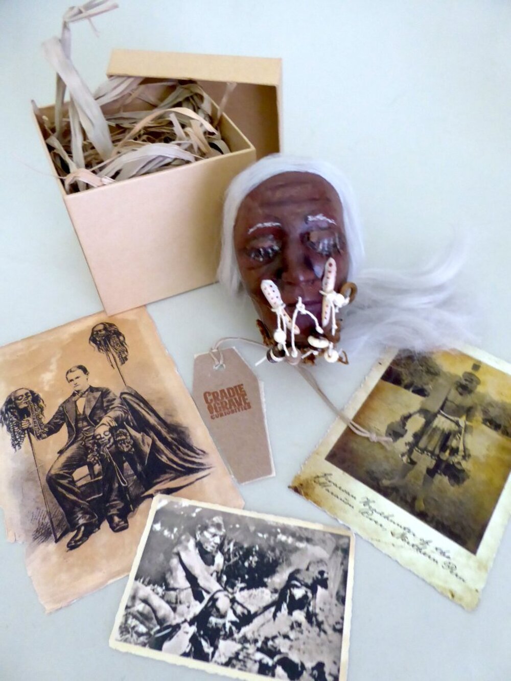 NEW FAUX GAFF SHRUNKEN HEAD HANDCRAFTED SPECIMEN HORROR PROP ODDITY